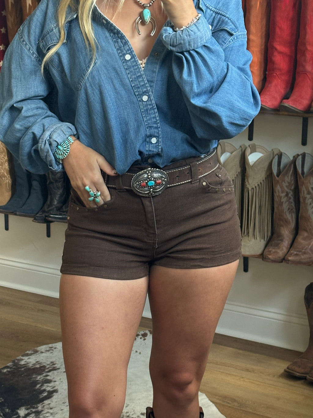 The Erica Denim Studded Shorts