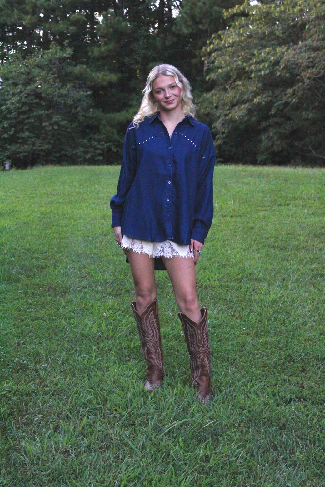 Studded Denim Top