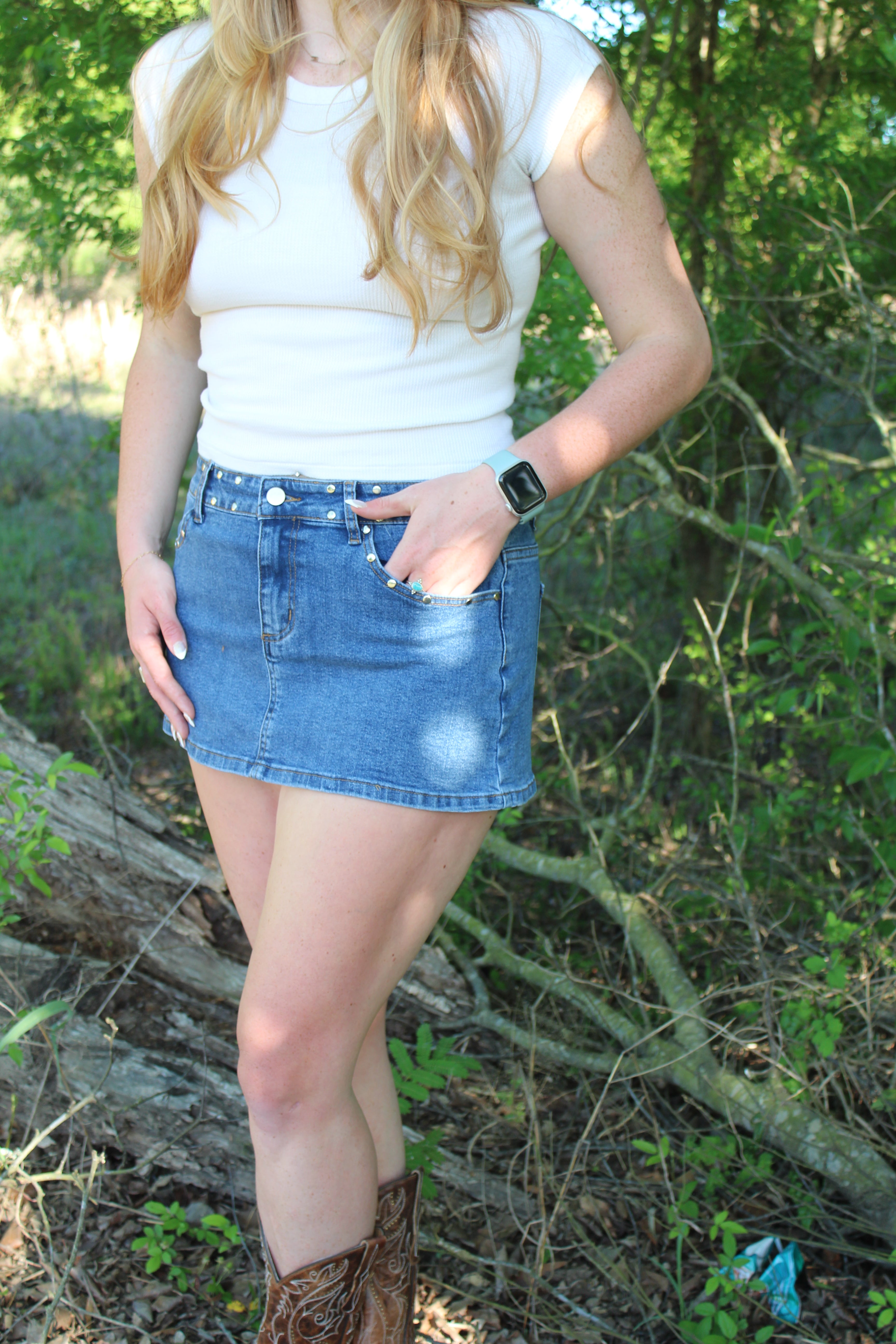 The Megan Studded Denim Skirt