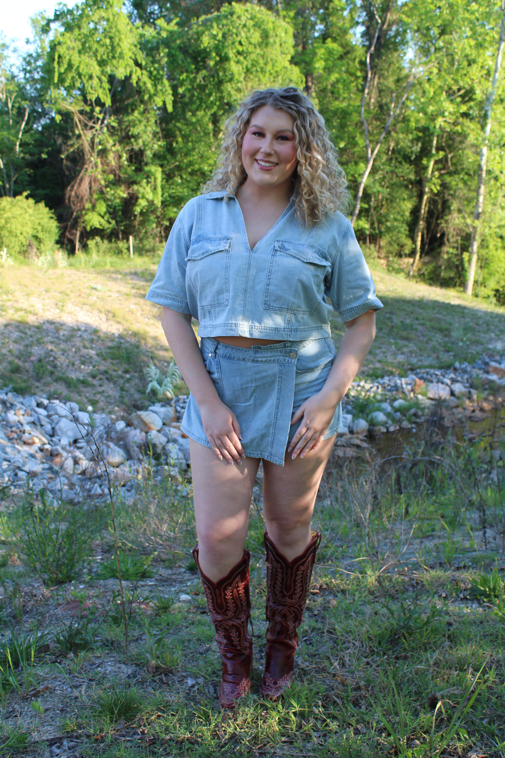 The Wendy Set- Denim Skort